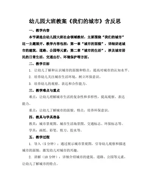 幼儿园大班教案《我们的城市》含反思
