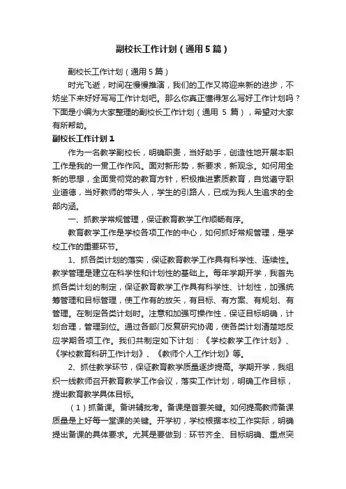 副校长工作计划（通用5篇）