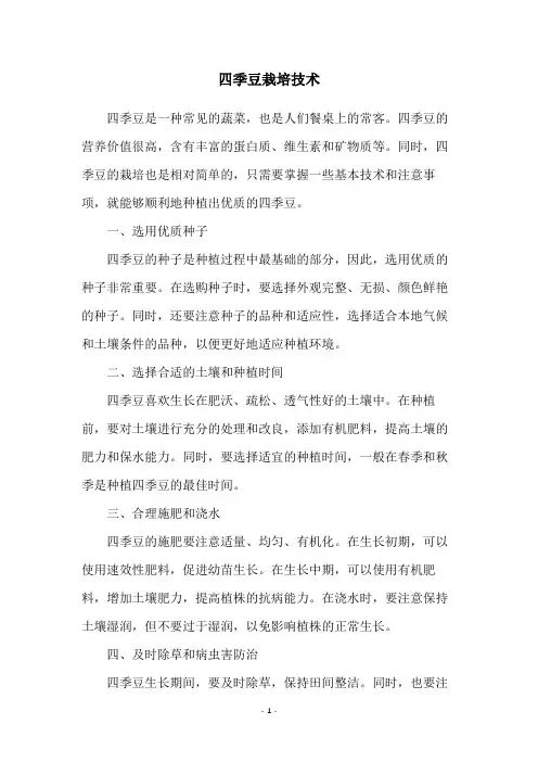 四季豆栽培技术