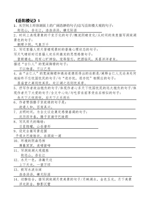 人教版九年级中考必背古文理解性默写全集整理(带答案)