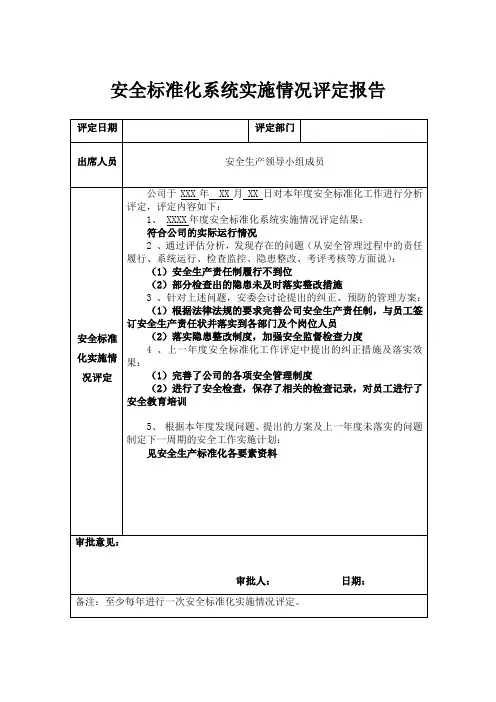 安全标准化系统实施情况评定报告