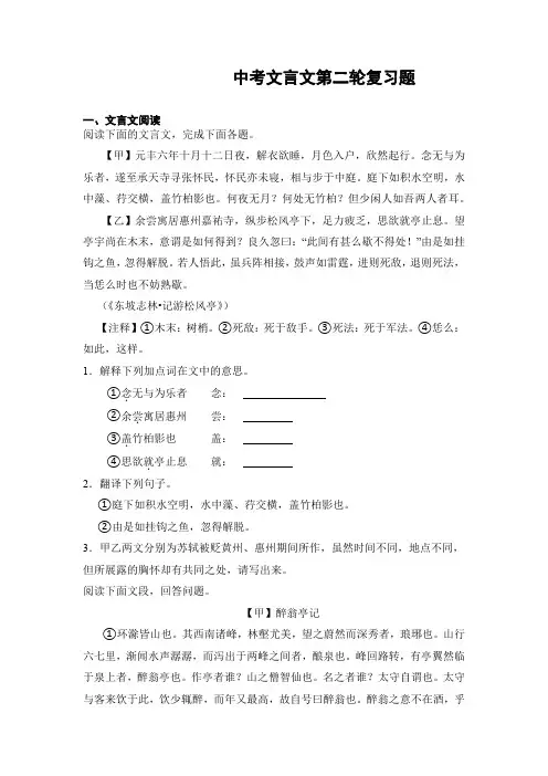 中考语文专题复习-文言文复习题