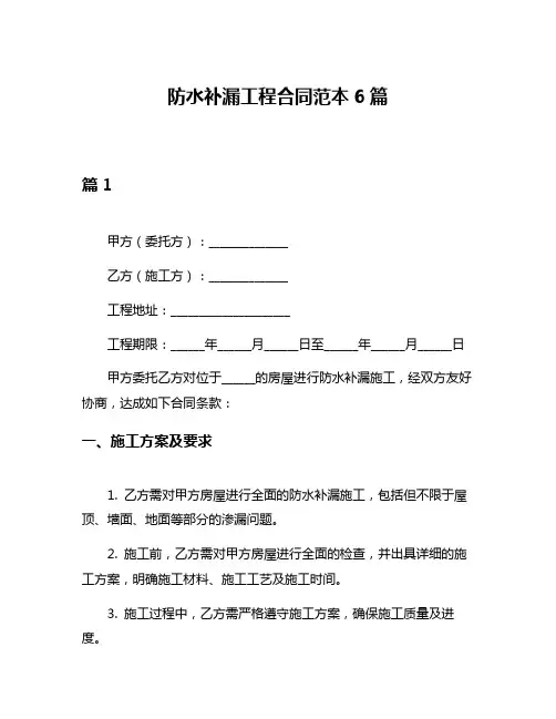 防水补漏工程合同范本6篇
