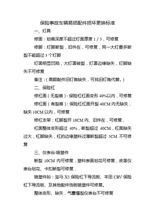 保险事故车辆易损配件更换标准
