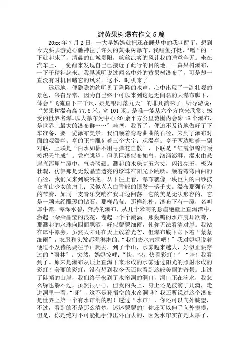 中小学精选游黄果树瀑布作文5篇