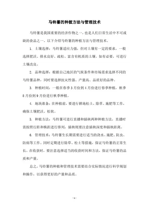 马铃薯的种植方法与管理技术