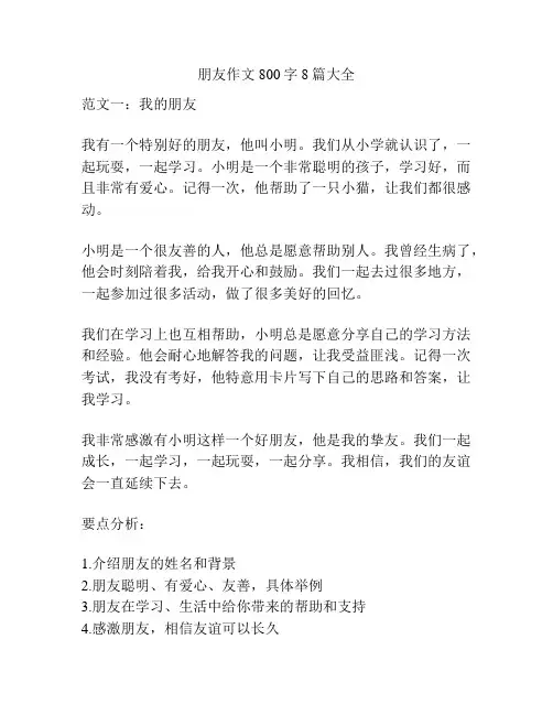 朋友作文800字8篇大全