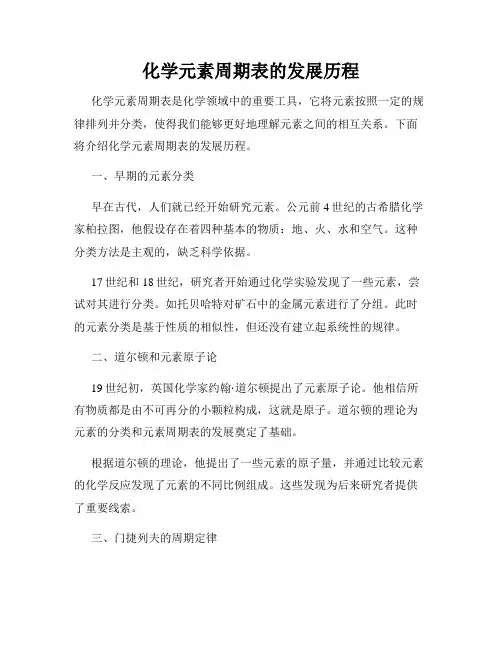 化学元素周期表的发展历程