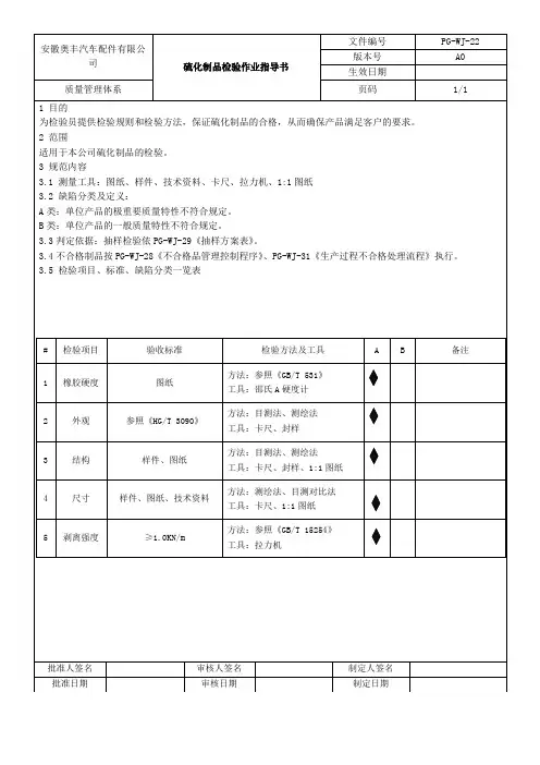 硫化制品检验作业指导书
