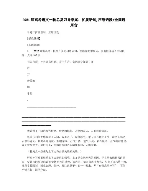 2021届高考语文一轮总复习导学案：扩展语句,压缩语段(全国通用含