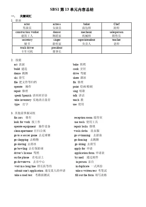 SBS1第13单元内容总结
