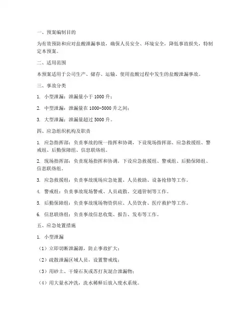 盐酸泄露应急处理预案