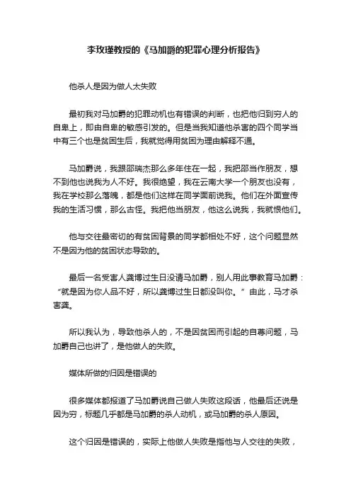 李玫瑾教授的《马加爵的犯罪心理分析报告》
