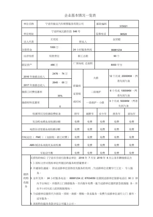 企业基本情况一览表