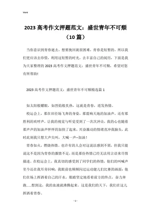 2023高考作文押题范文：盛世青年不可颓(10篇)