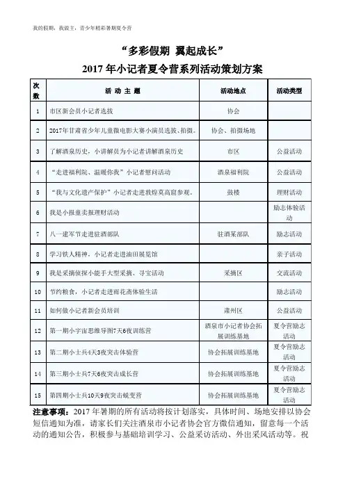 2017年小记者暑假实践活动安排表