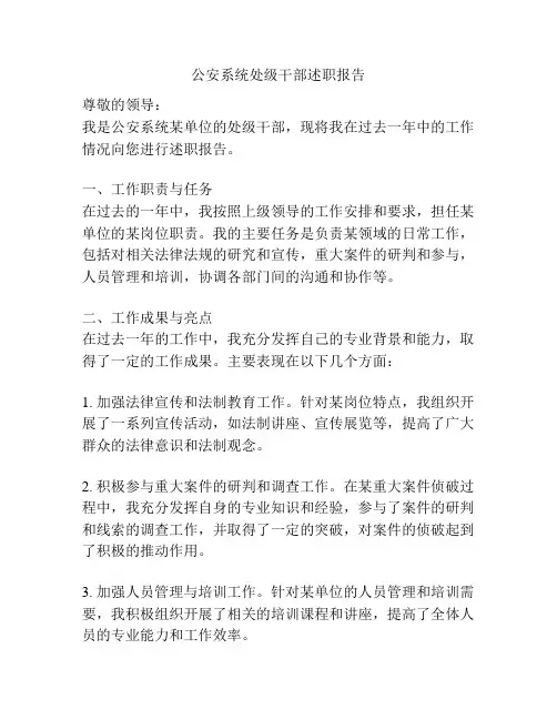 公安系统处级干部述职报告
