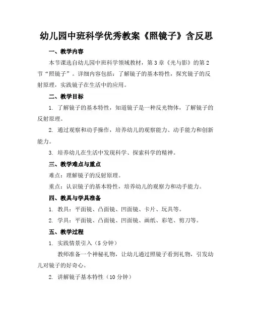 幼儿园中班科学教案《照镜子》含反思