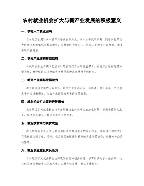 农村就业机会扩大与新产业发展的积极意义