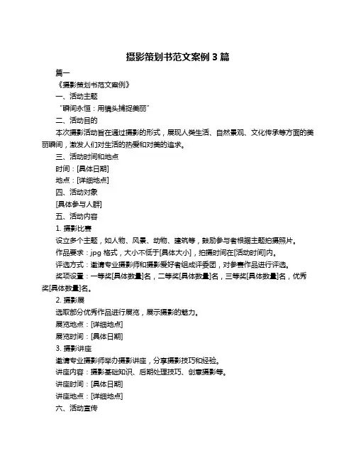 摄影策划书范文案例3篇