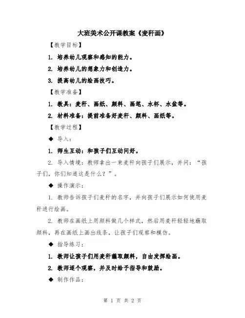 大班美术公开课教案《麦秆画》