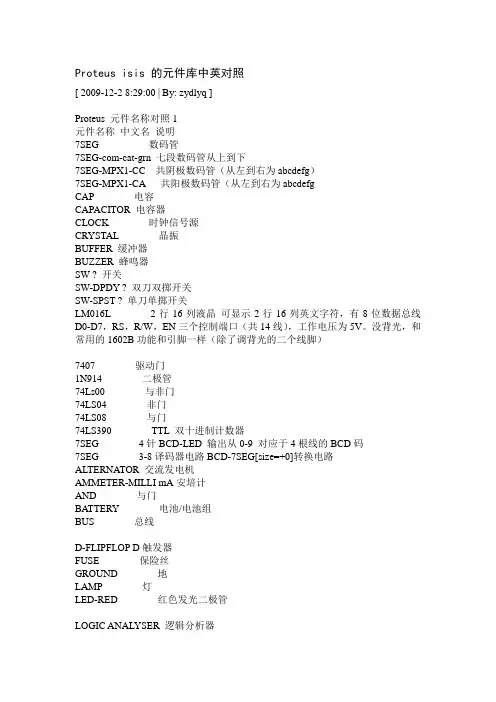 protues元件库中英对照表