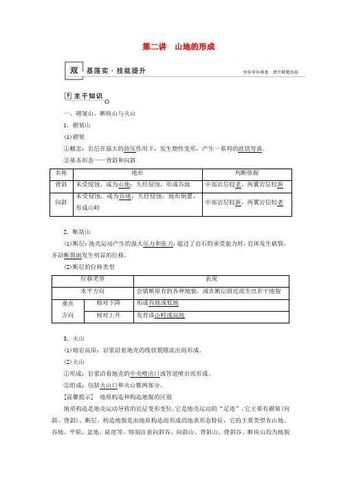 (山东专用)2020版高考地理第4章地表形态的塑造第二讲山地的形成教案鲁教版