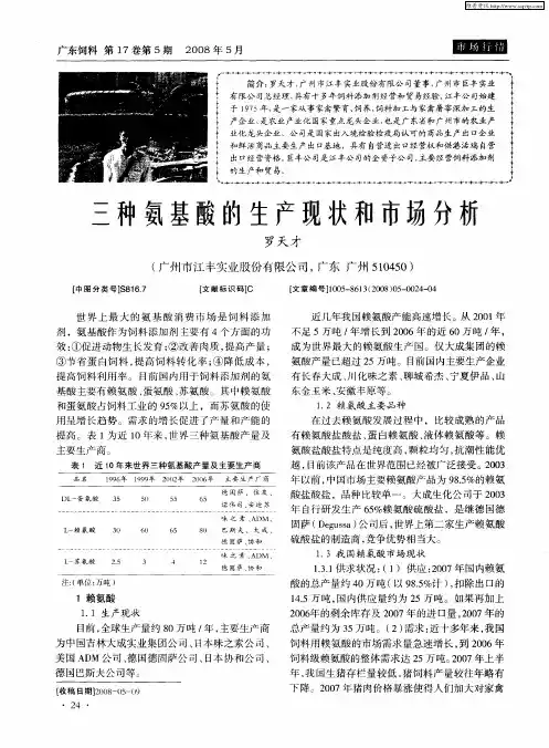 三种氨基酸的生产现状和市场分析
