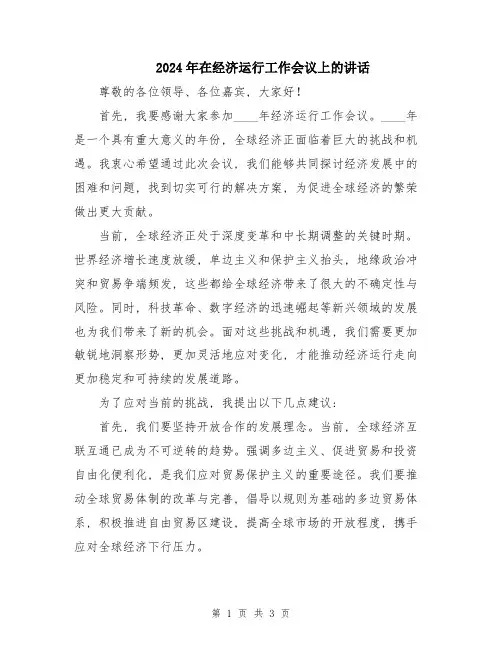 2024年在经济运行工作会议上的讲话