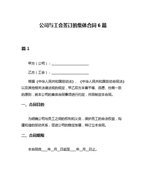 公司与工会签订的集体合同6篇