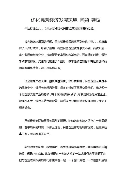 优化民营经济发展环境 问题 建议