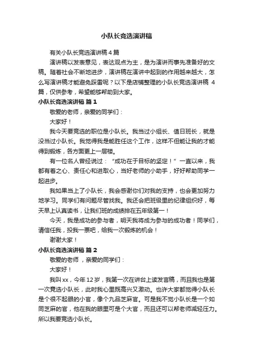 小队长竞选演讲稿