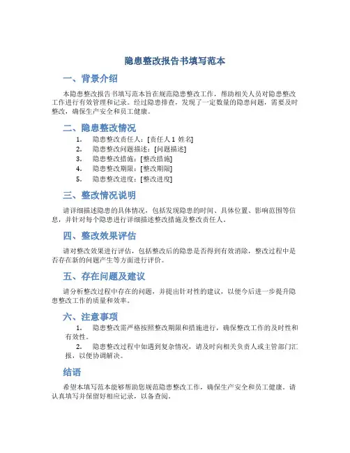 隐患整改报告书填写范本