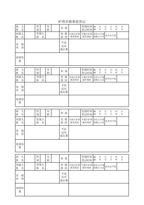 护理差错事故登记表