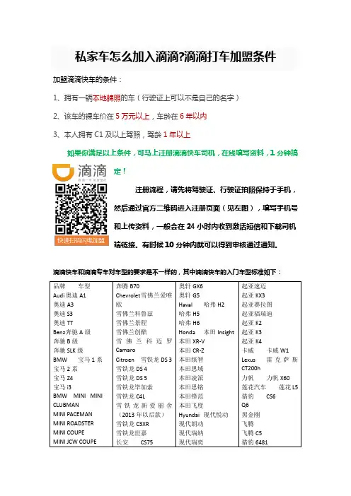 私家车怎么加入滴滴滴滴打车加盟条件教案