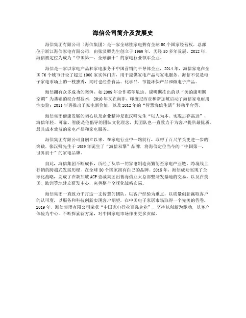 海信公司简介及发展史