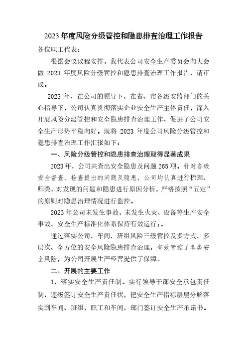 2023年风险分级管控和隐患排查治理工作报告