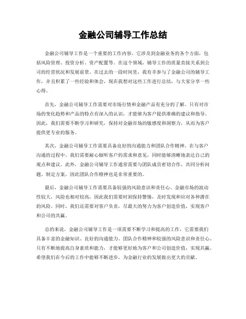 金融公司辅导工作总结