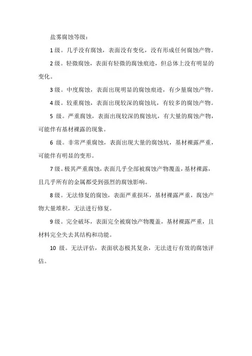 盐雾腐蚀等级