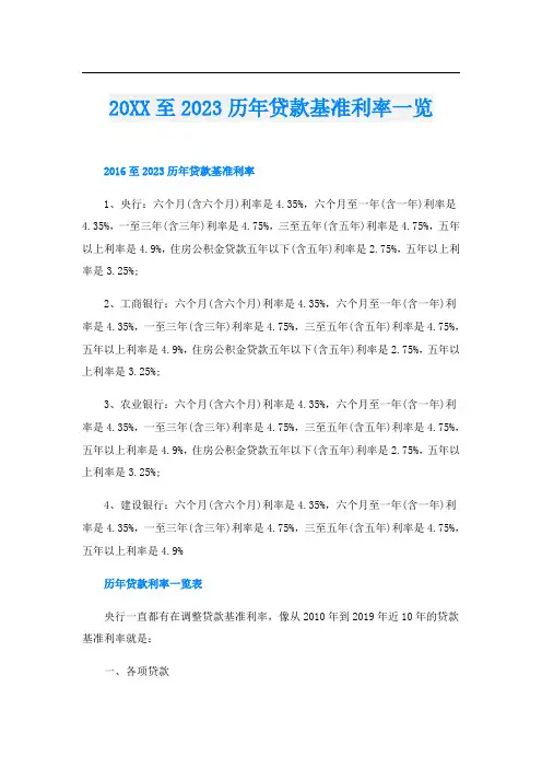 至2023历年贷款基准利率一览