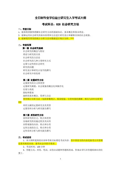 全日制专业学位硕士研究生入学考试大纲