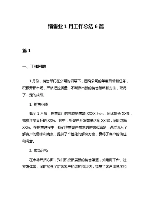 销售业1月工作总结6篇
