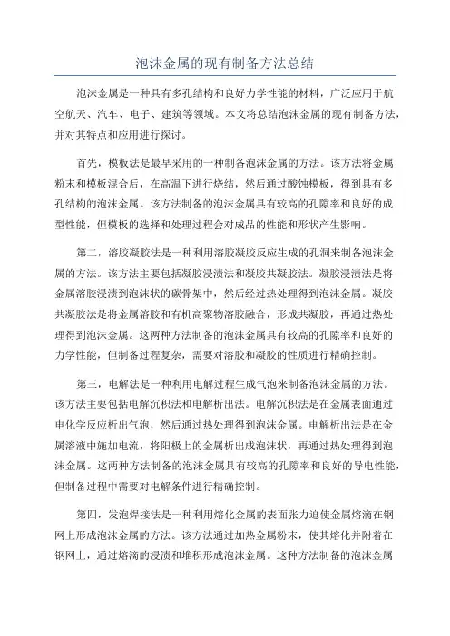 泡沫金属的现有制备方法总结