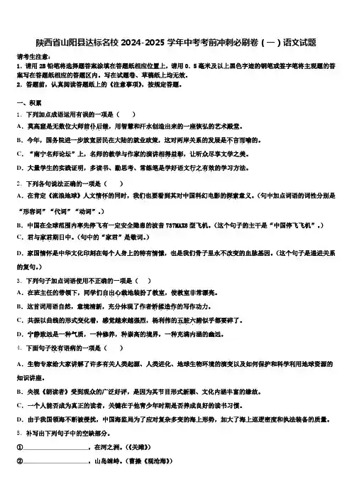 陕西省山阳县达标名校2024-2025学年中考考前冲刺必刷卷(一)语文试题含解析