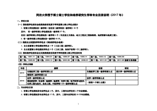 同济大学授予博士硕士学位和培养研究生学科专业目录( 2017 年)