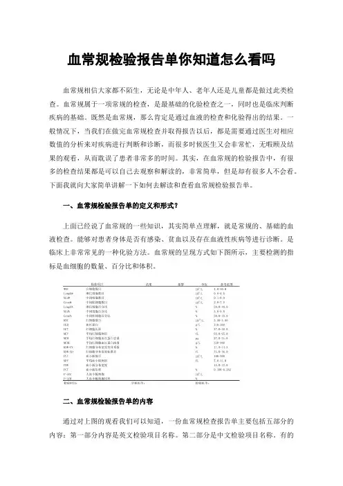 血常规检验报告单你知道怎么看吗