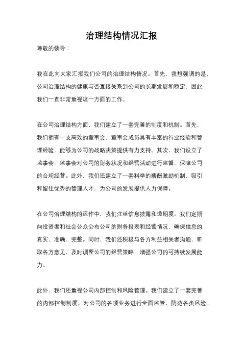 治理结构情况汇报