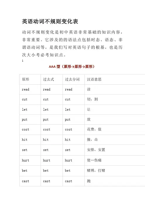 英语动词不规则变化表