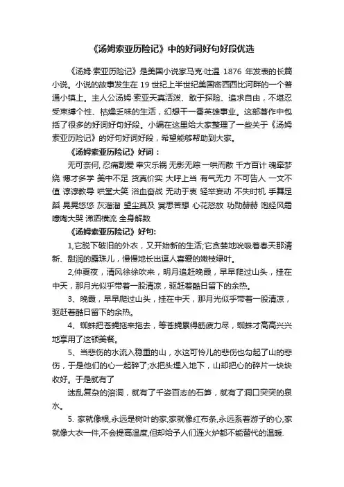 《汤姆索亚历险记》中的好词好句好段优选