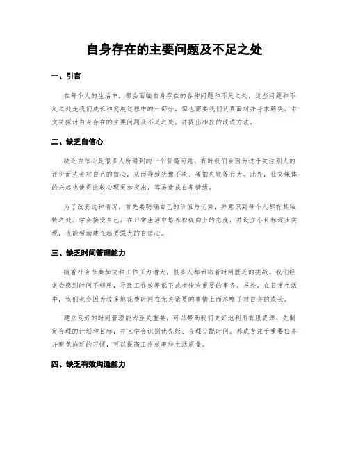 自身存在的主要问题及不足之处